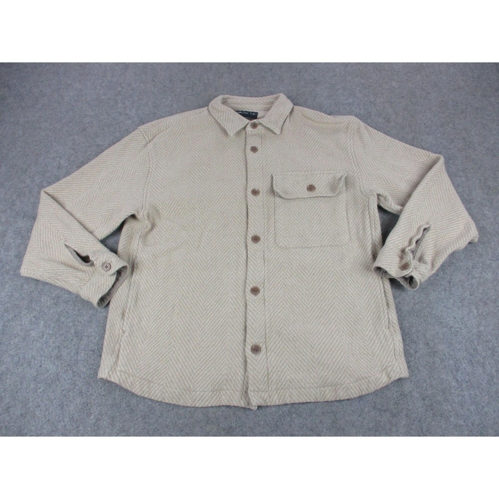 Abercrombie & Fitch Shirt Mens Large Beige Herringbone Button Up Blanket Shacket